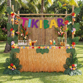 HunnmingRe tiki bar setup closeup highlights vibrant tropical details.