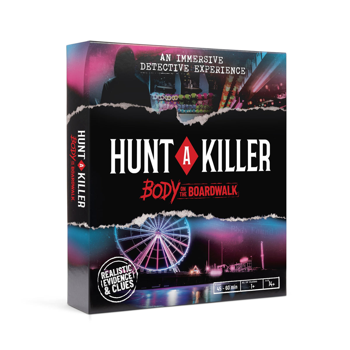 Hunt A Killer Body on the Boardwalk box opened for immersive mystery night.