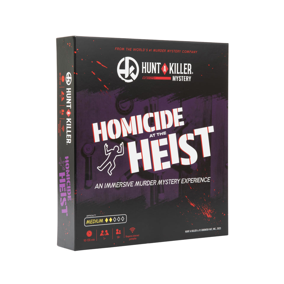 Hunt A Killer: Homicide at The Heist cover art invites you to solve a gripping mystery.
