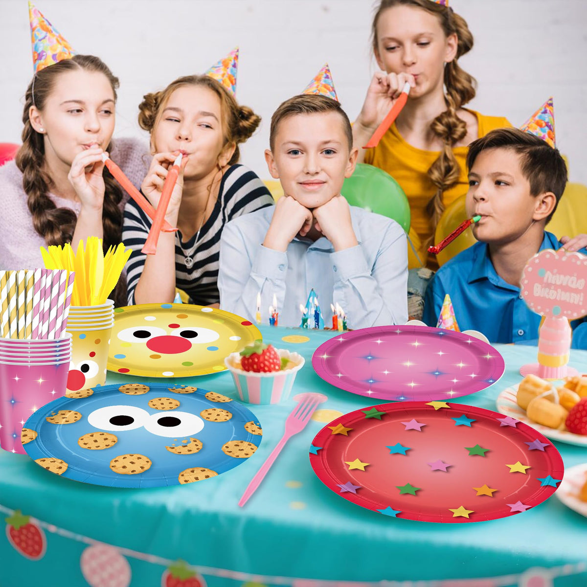Huorege cookie party cutlery and straws set for quick, mess-free meals