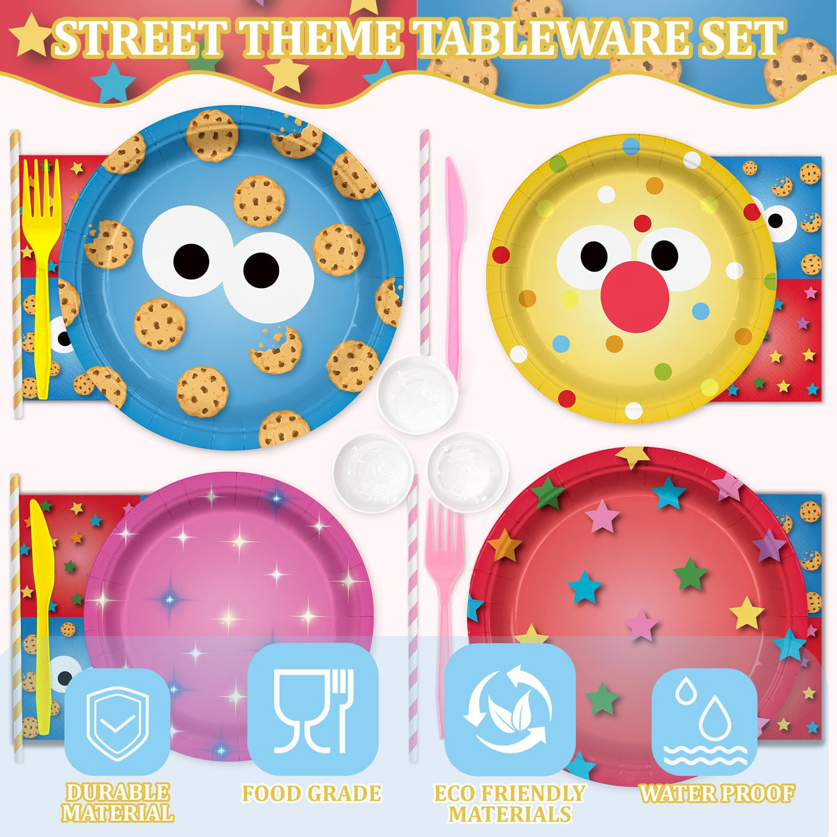 Huorege cookie party napkins complete the setting with color and convenience