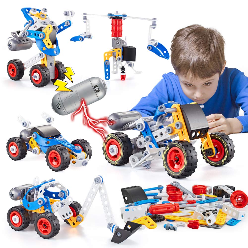 HUOZHI 5-in-1 Erector Set electric motor in action, boosting hands-on STEM exploration.