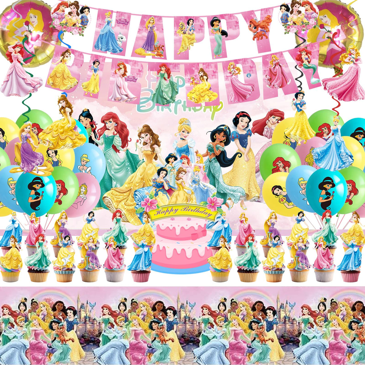Hupalun Disney Princess banner for vibrant birthday decor and photo-worthy moments.