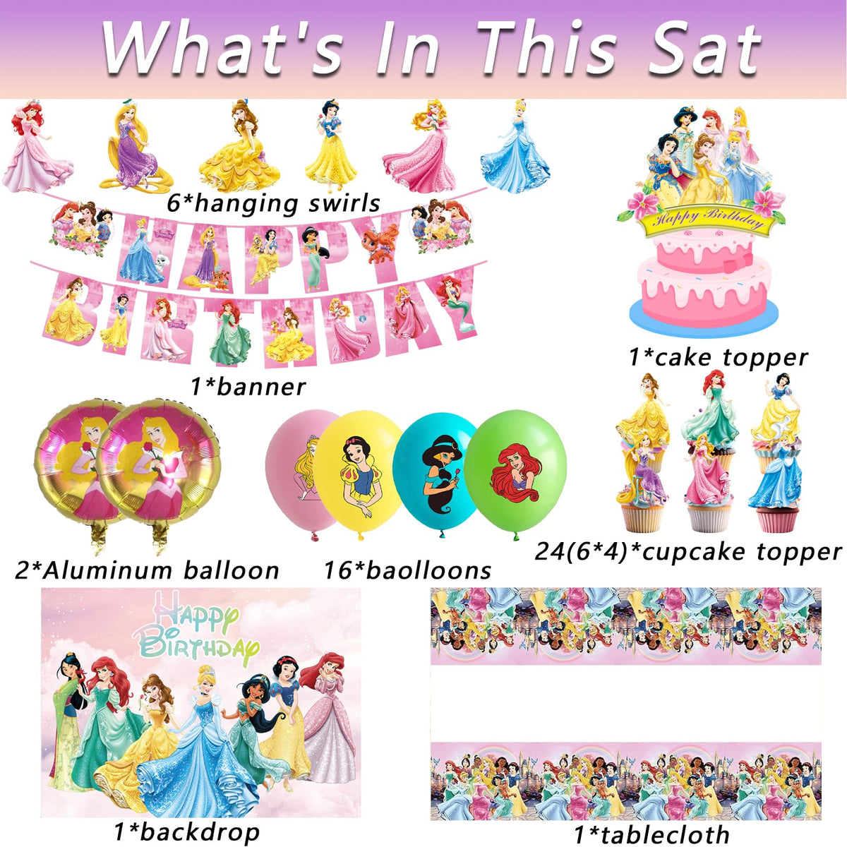 Hupalun Disney Princess tablecloth adds princess charm to party tables and snacks.