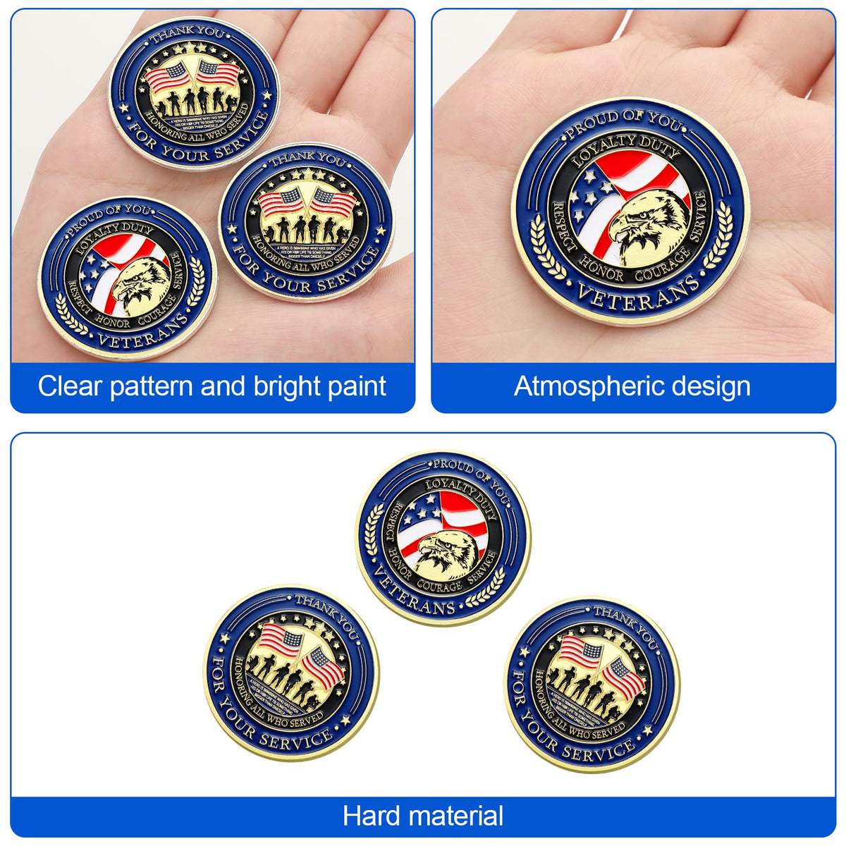 Huquary coins on desk display showcase durable alloy.