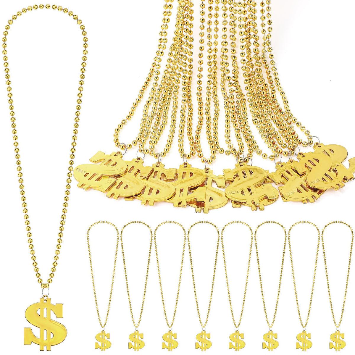 Huquary gold dollar-sign bead necklace pack adds bold parade-ready style