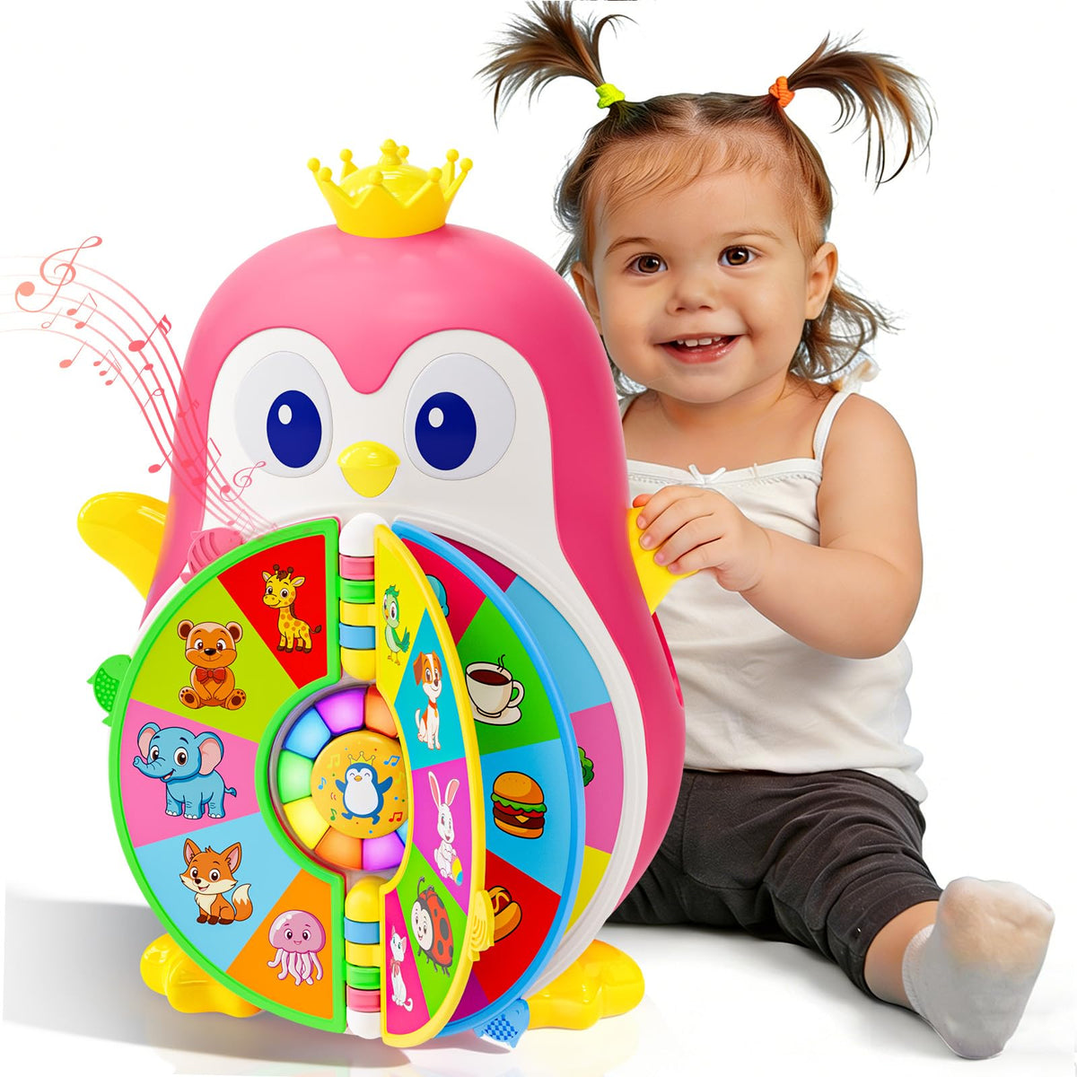 Hurdaos penguin learning toy arm pull with lights encourages exploration and fine motor skills.