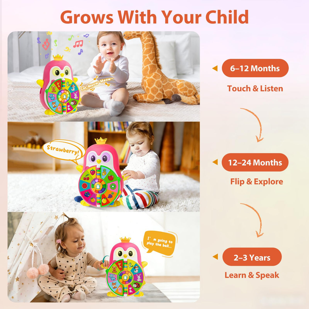 Hurdaos penguin surprise image on page sparks curiosity during playtime.