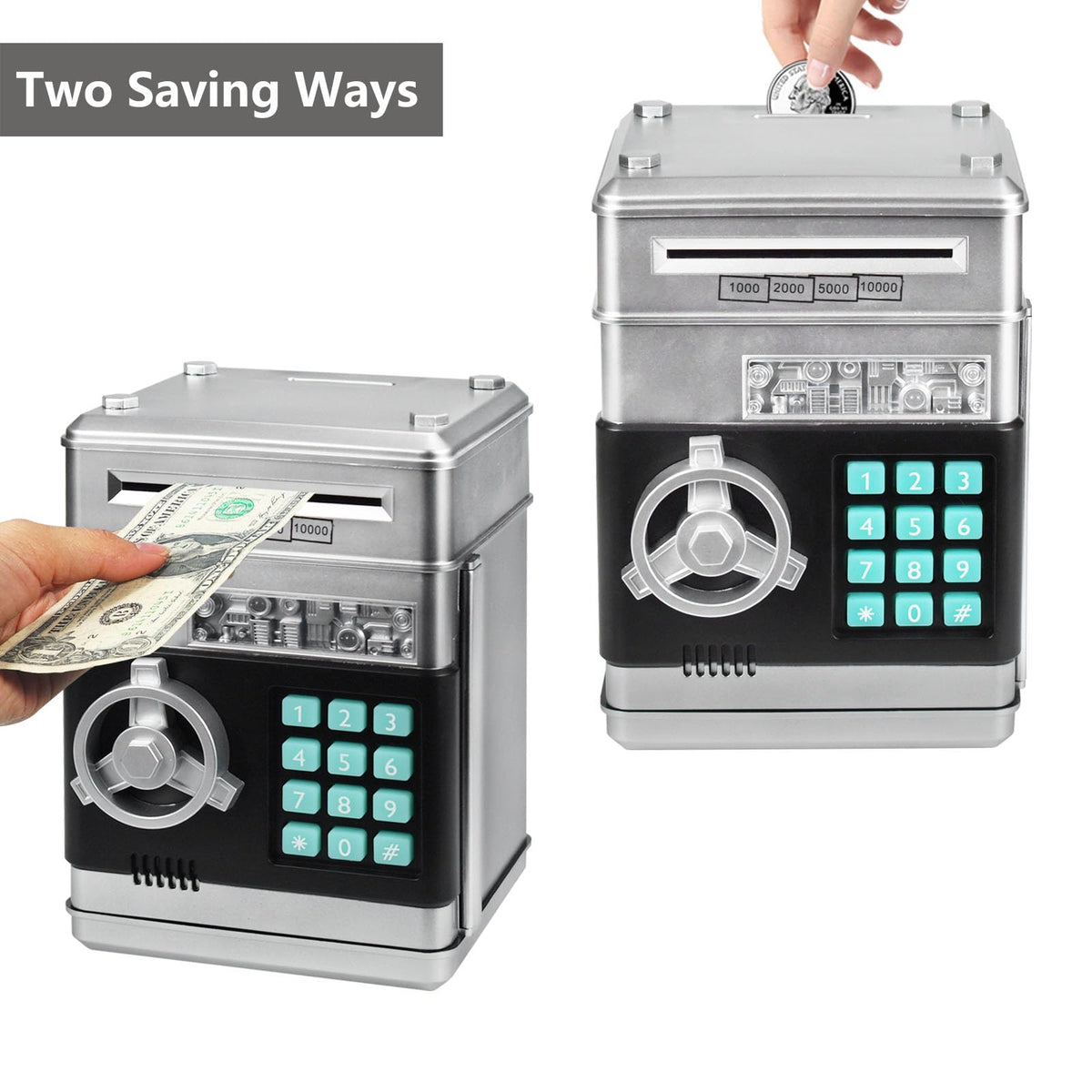 HUSAN piggy bank 4-digit password panel for security.