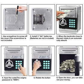 HUSAN piggy bank battery compartment open and accessible.