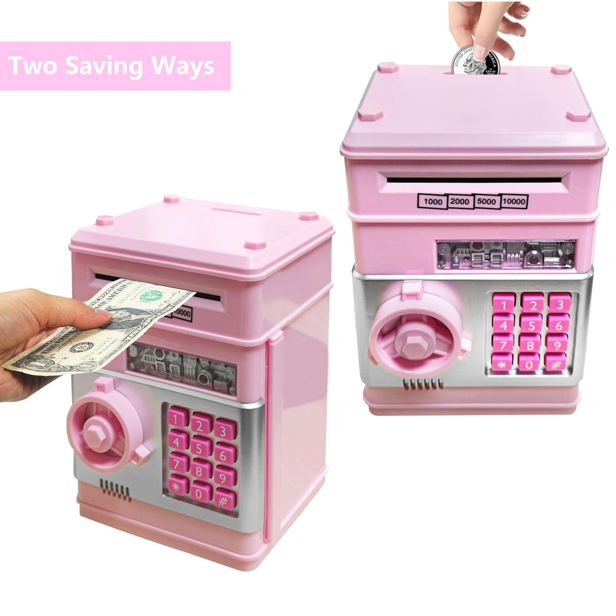 HUSAN piggy bank bill slot at the front for automatic feeding.