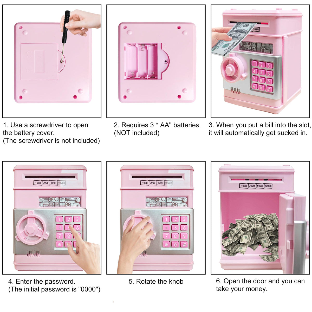 HUSAN piggy bank interior-safe storage for coins and notes.