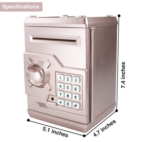 HUSAN Rose Gold Piggy Bank front bill slot enables automatic money intake.