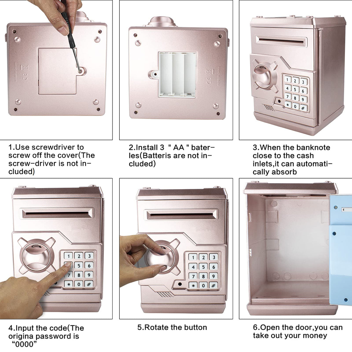 HUSAN Rose Gold Piggy Bank packaging box ready as a thoughtful gift.