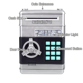 HUSAN piggy bank side angle shows sturdy anti-fall body.