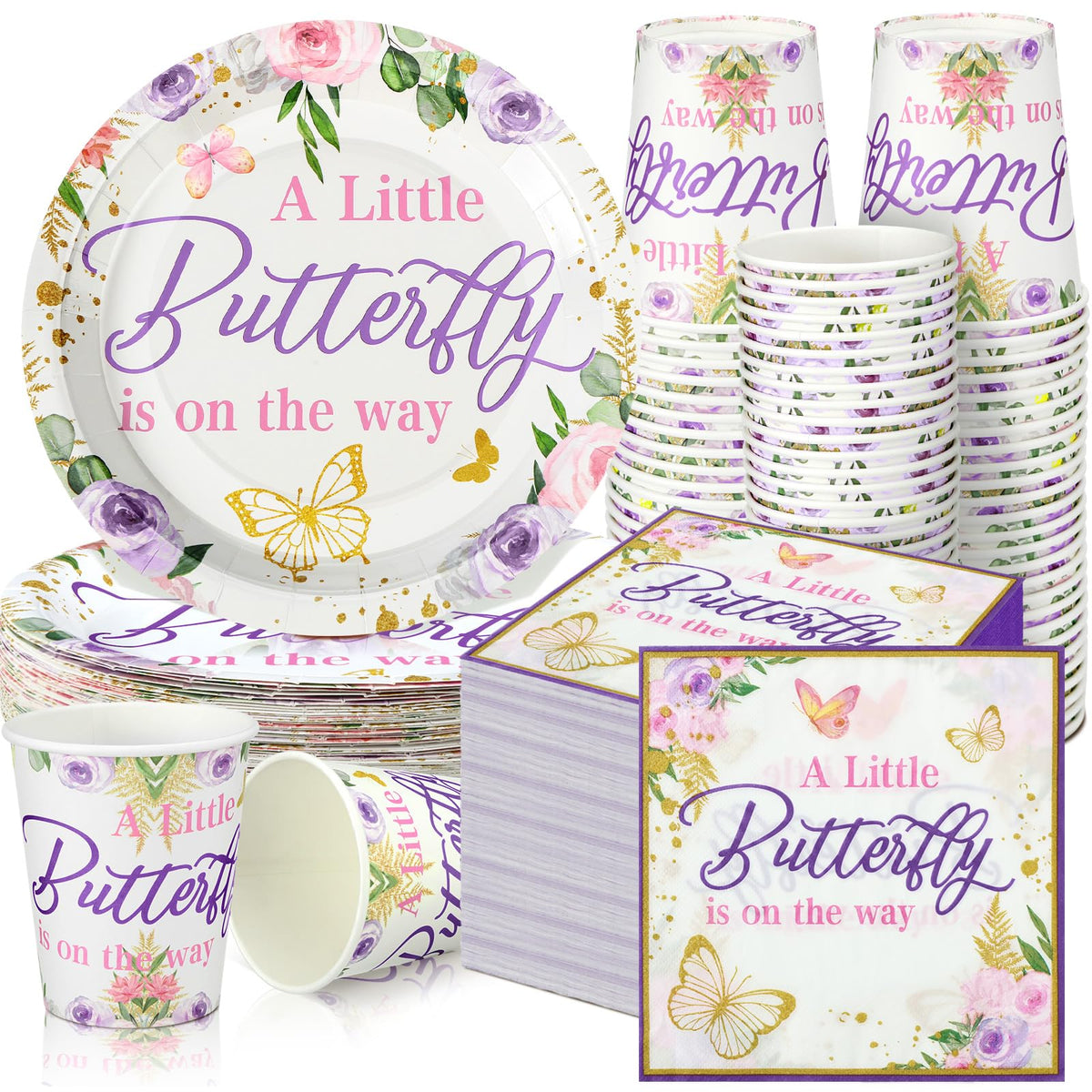 Hushee butterfly baby shower plates in floral purple design for easy serving
