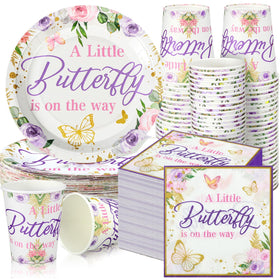 Hushee butterfly baby shower plates in floral purple design for easy serving