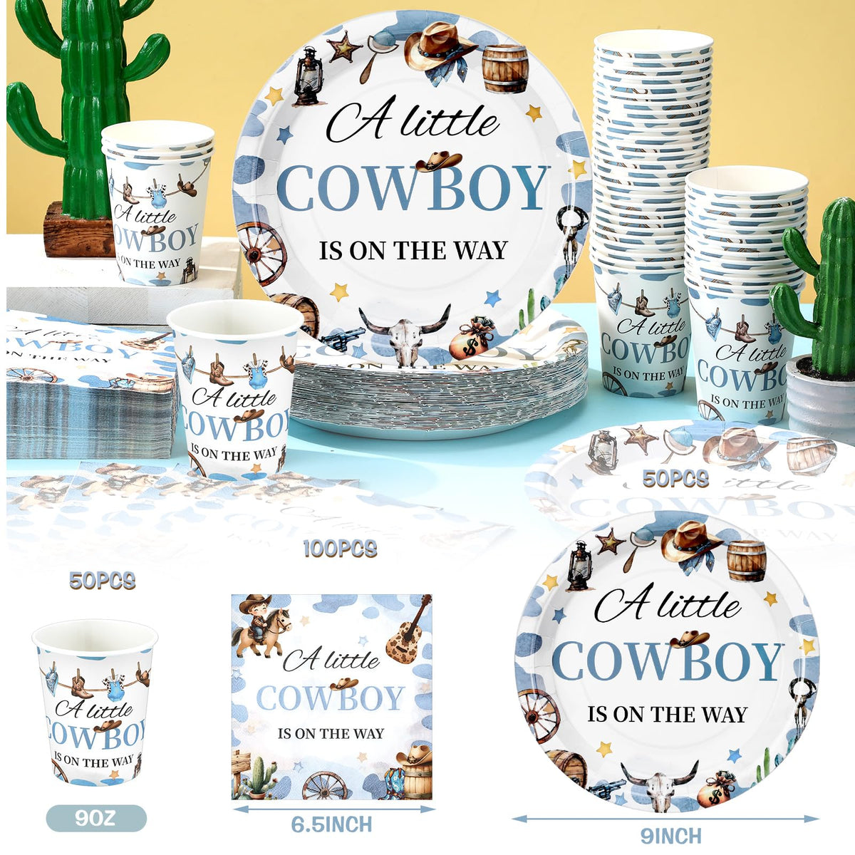 Hushee cowboy cups highlight the western theme for drinks at the celebration