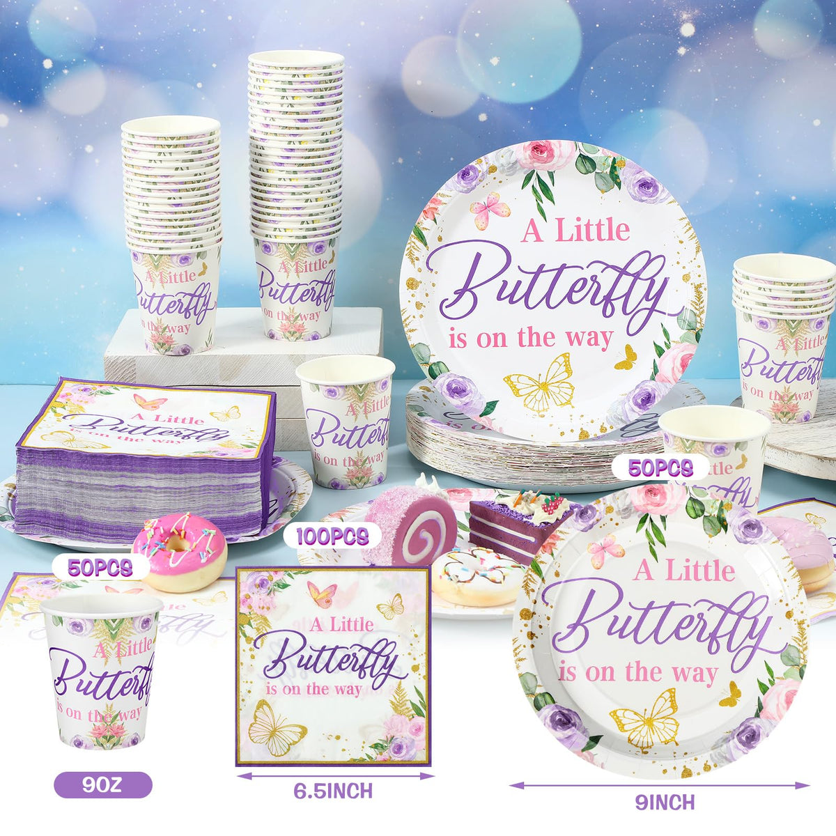 Hushee floral butterfly tableware setup ready for party styling