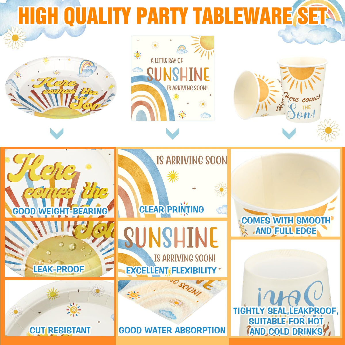 Hushee Here Comes The Son cups with vibrant sun motif for easy serving