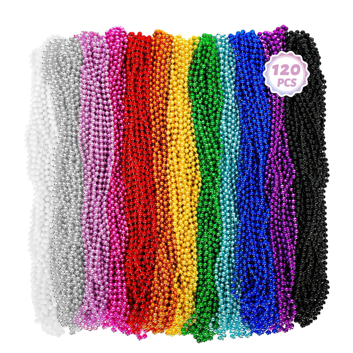 Huskein bead necklace 120pcs Mardi Gras beads in 33-inch length for parties.