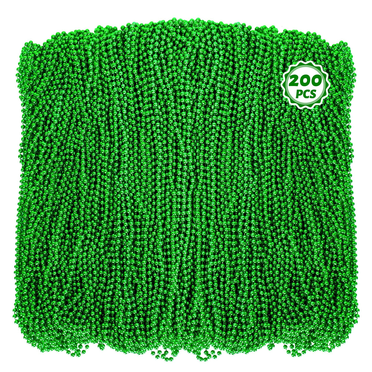 Huskein green bead necklace, 33-inch length, ideal for party favors and festive parades.