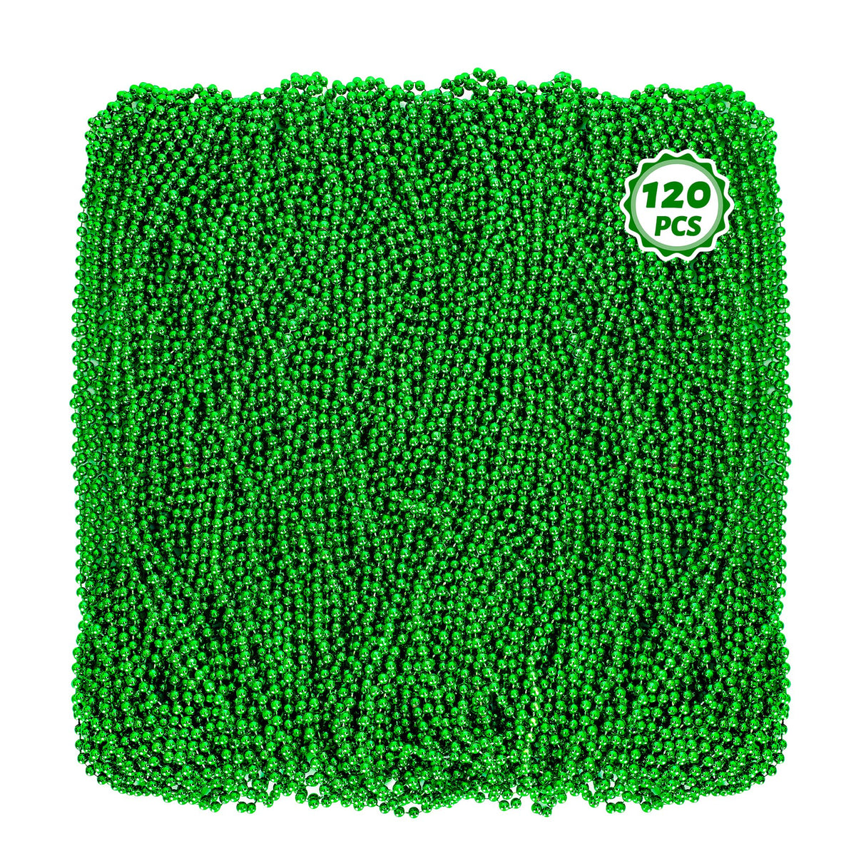 Huskein Mardi Gras beads in vibrant green, 120pc bulk for lively parades