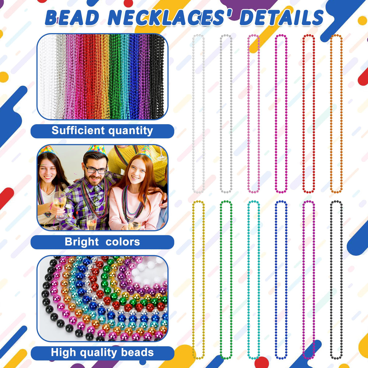 Huskein Mardi Gras beads in 12 color variety for vibrant celebrations.