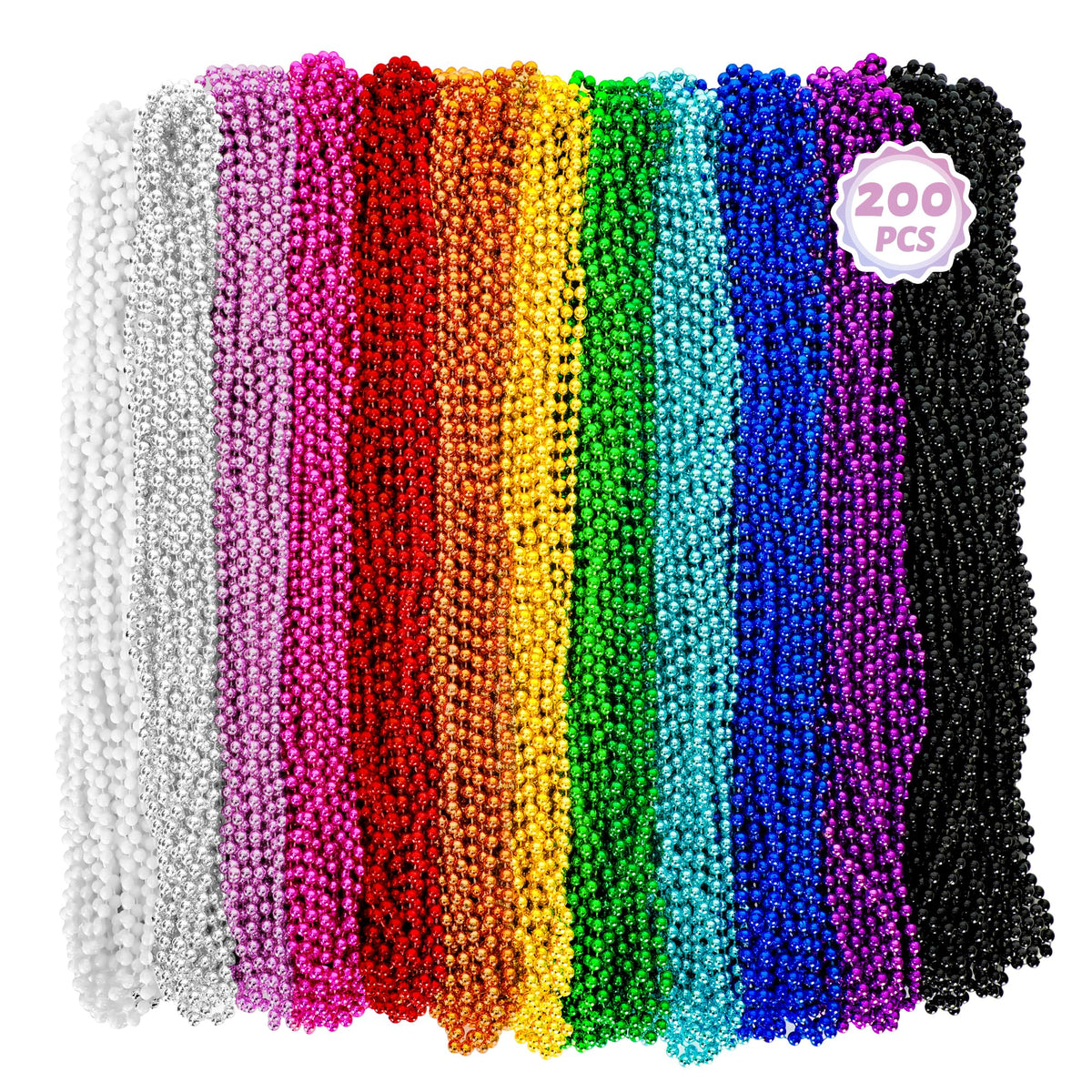 Huskein Mardi Gras beads 33-inch bulk pack for easy party throws.