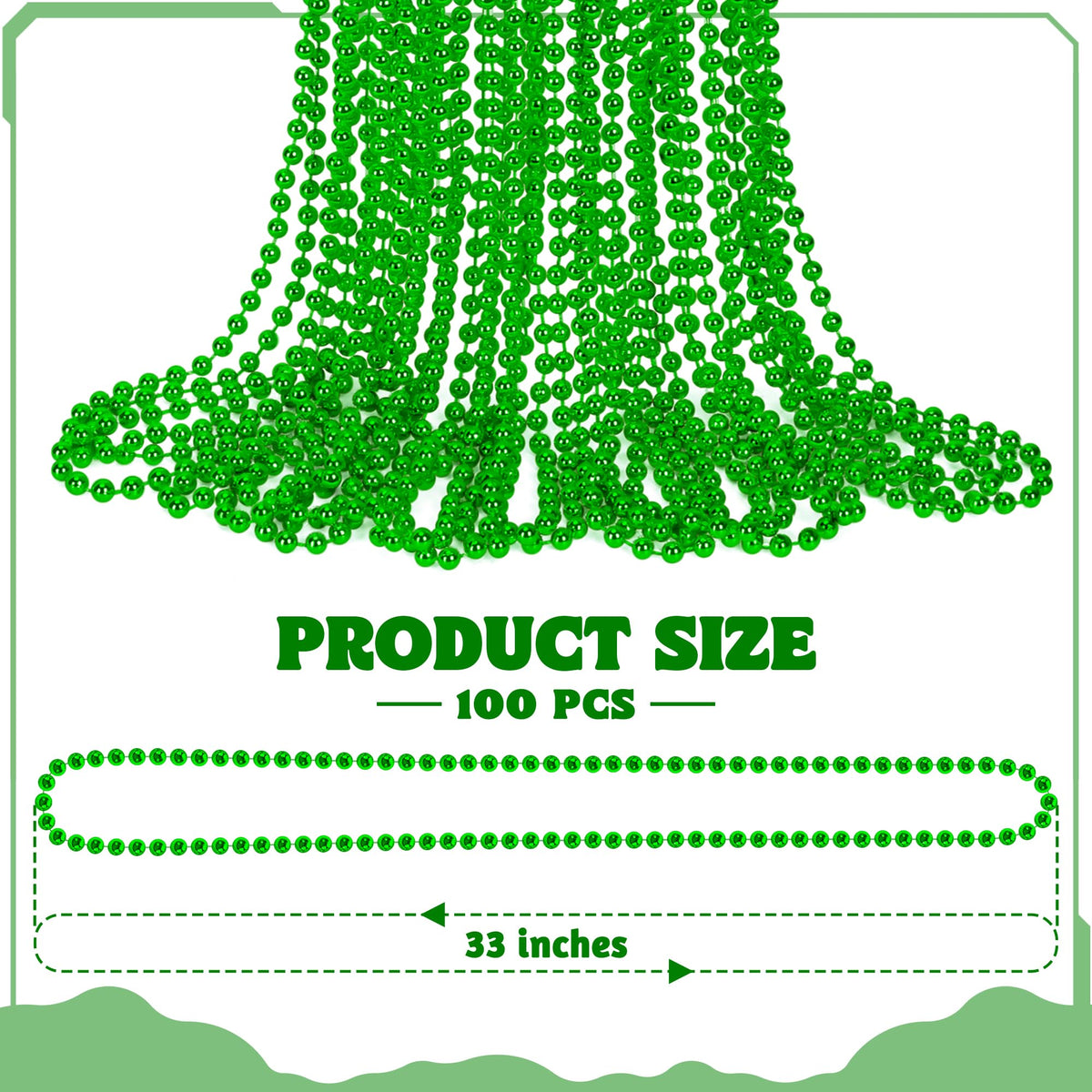 Huskein Mardi Gras beads bulk, 33 inches of shiny green flair