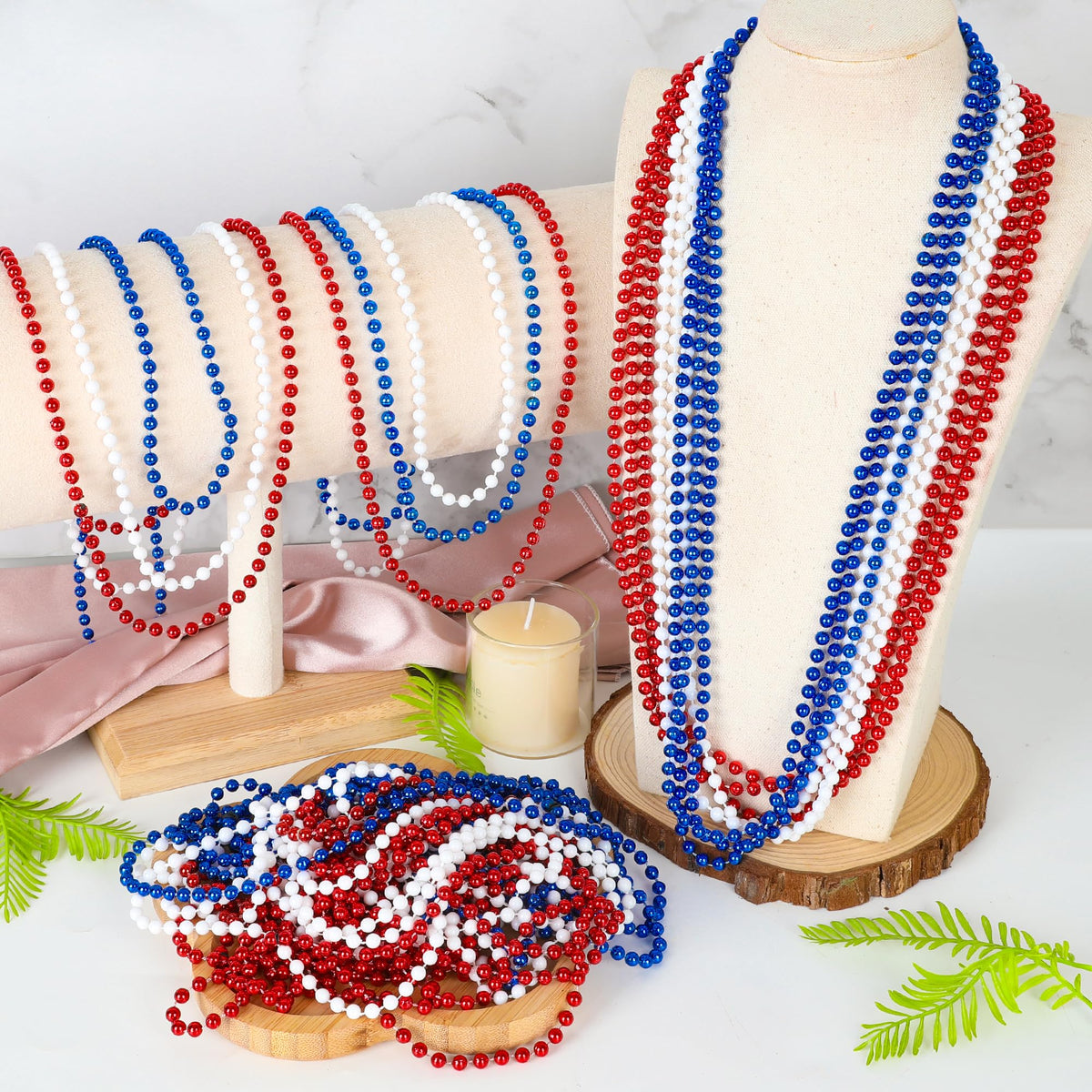 Huskein multi color red white blue beads for festive flair