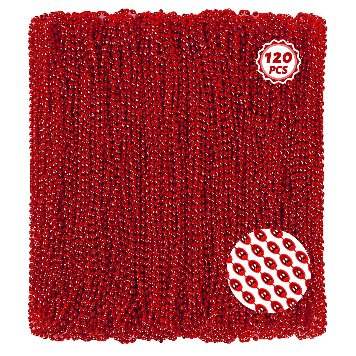 Huskein red oval beads necklace, 33 inch length, a striking festive accessory.