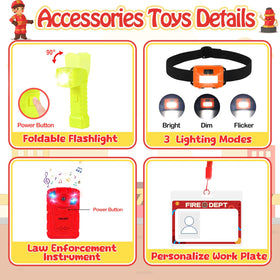 HUUIDY firefighter helmet light focuses on realistic headlamp feature for night-time pretend scenarios.