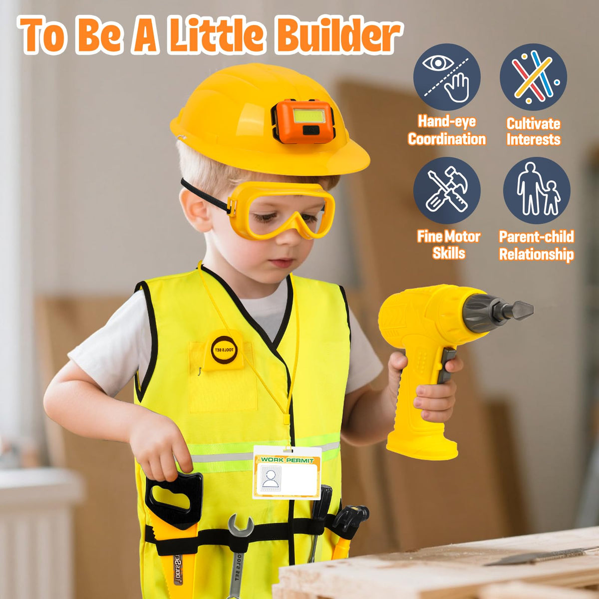HUUIDY safety goggles protect eyes during imaginative building adventures.