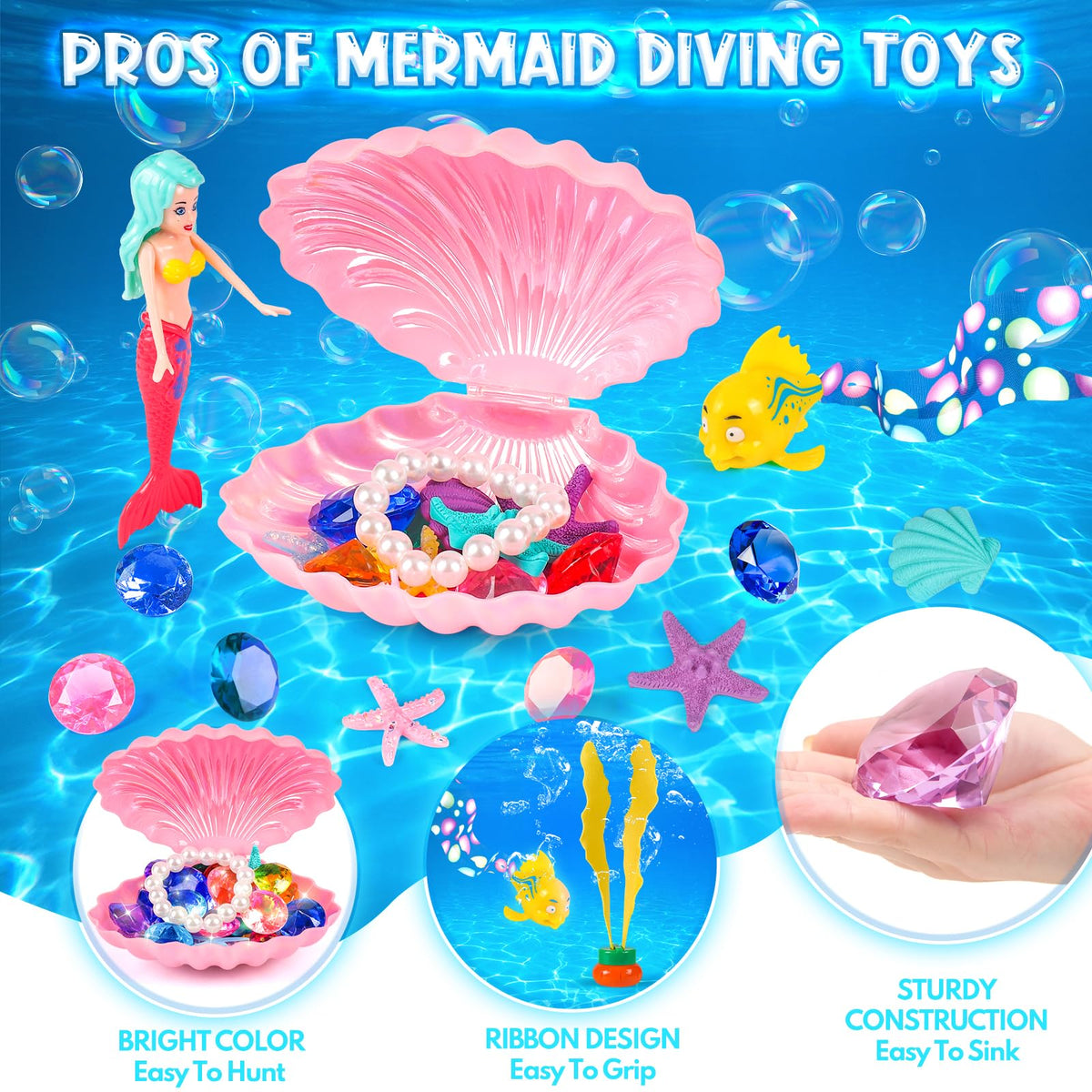 HUUIDY seashells showcase bright textures for treasure-hunt style play.