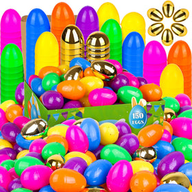 Huyamap 150-pack fillable Easter eggs ready for easy hiding and hunting.