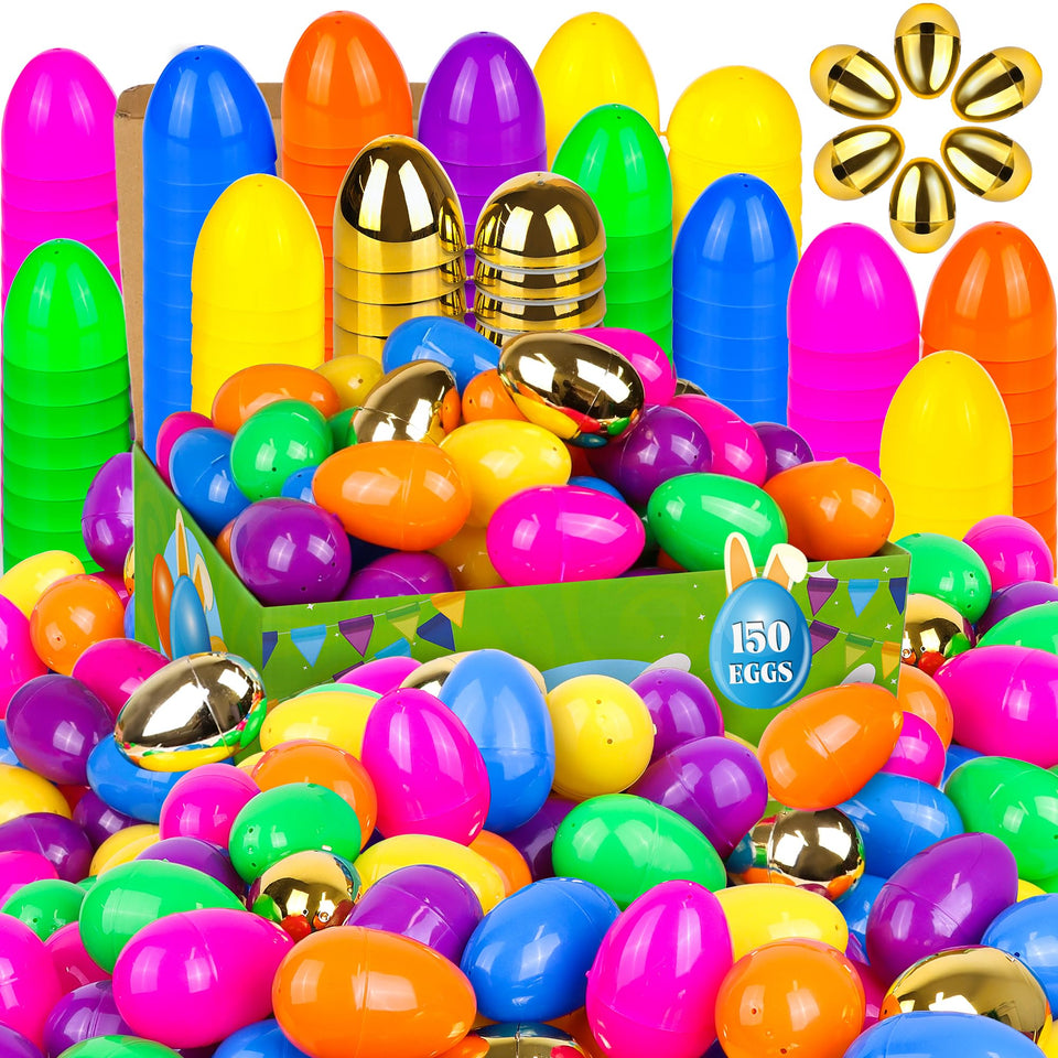 Huyamap 150-pack fillable Easter eggs ready for easy hiding and hunting.