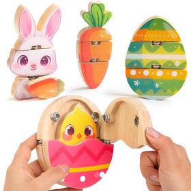 HUZU Easter Snap Bunny with carrot promotes fine motor play.