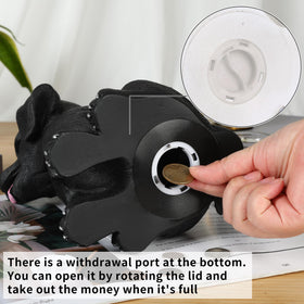 H&W coin bank emptying slot detail with removable bottom stopper for coin retrieval