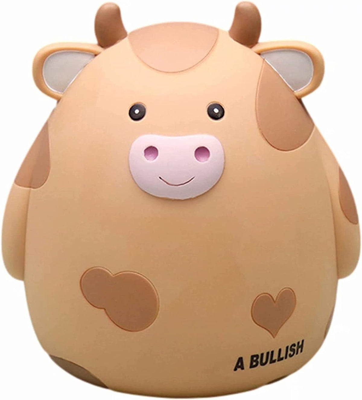 H&W Cow Piggy Bank yellow front view shows a durable, child-friendly saver for kids.