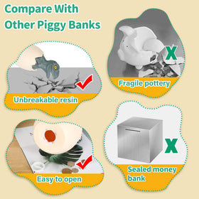 H&W Velociraptor cub piggy bank durable PVC construction for kids.