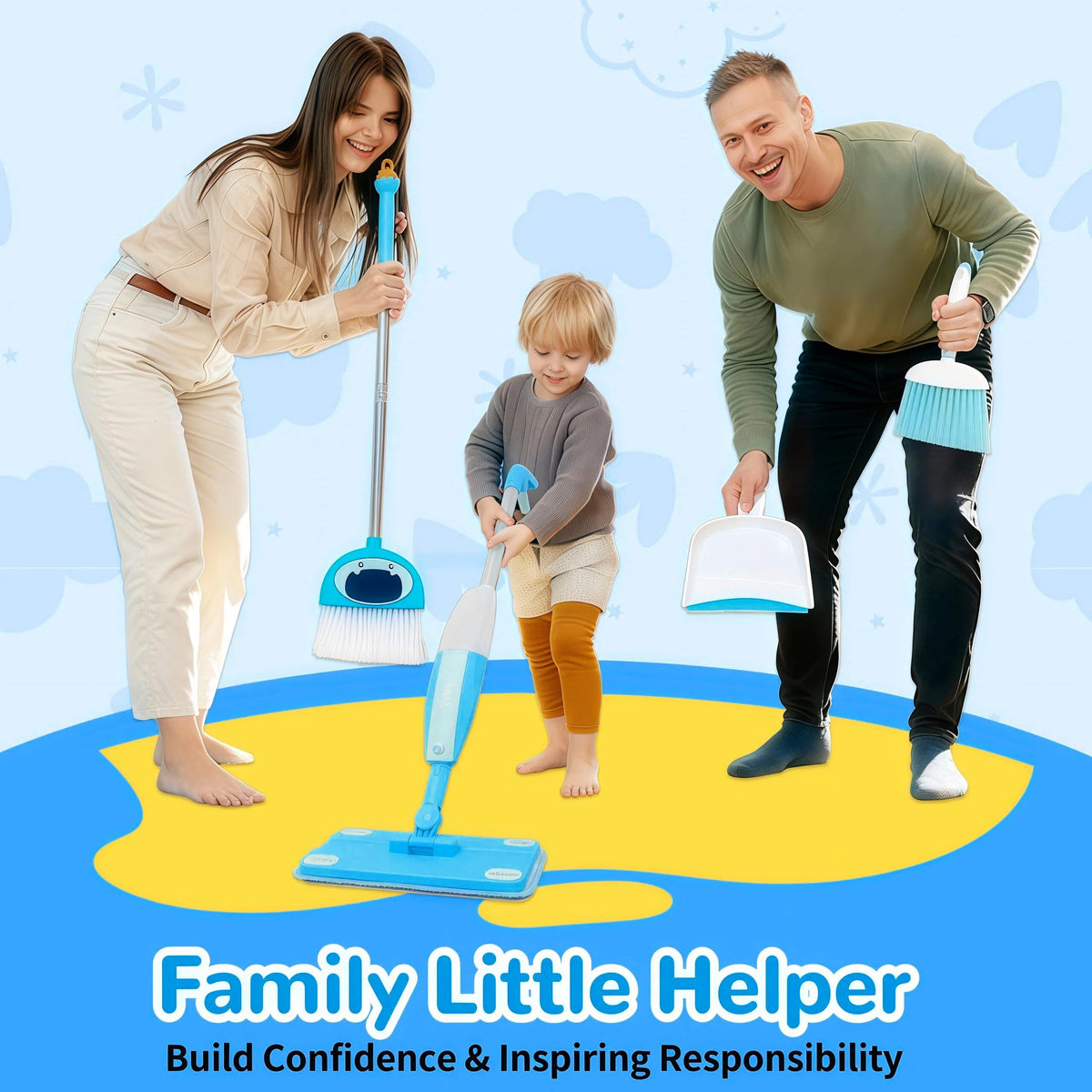 HWZ Kids Cleaning Set kid-sized broom and dustpan ready for safe cleanup play