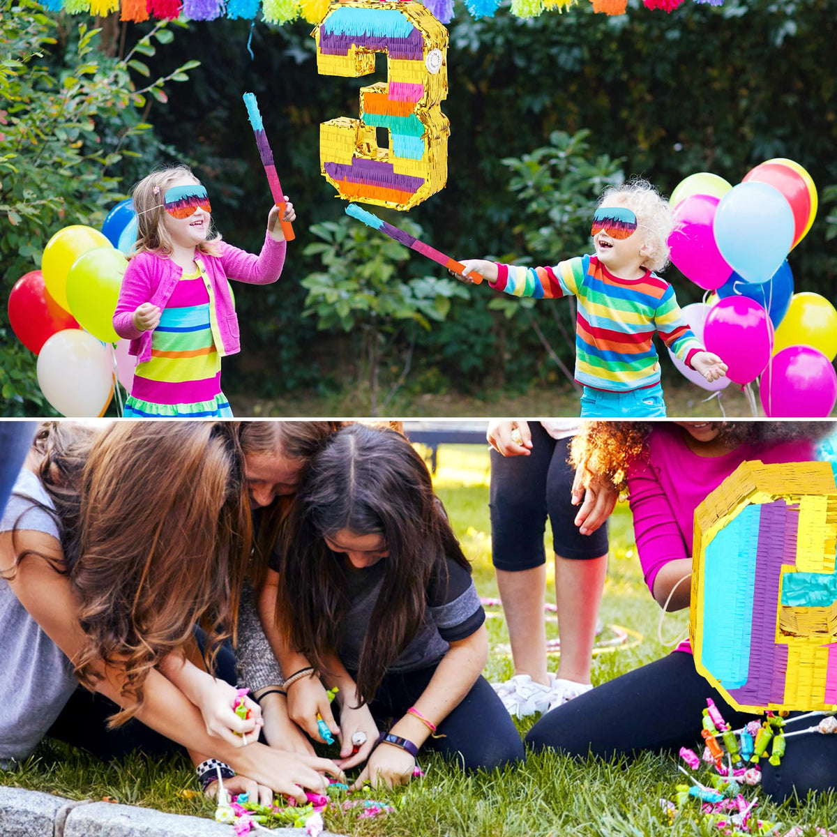 Hxezoc rainbow number 3 pinata 3D shapes enhance party decor