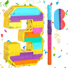 Hxezoc rainbow number 3 pinata hanging rings for easy party setup