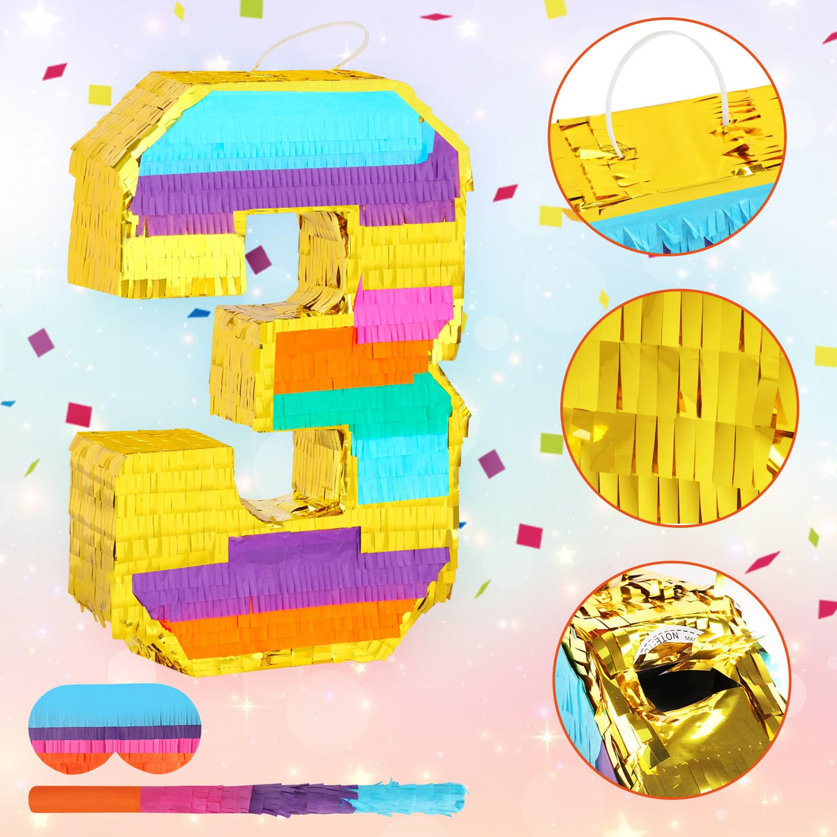 Hxezoc rainbow number 3 pinata hanging strap for secure display