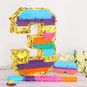 Hxezoc rainbow number 3 pinata opening slot for easy filling