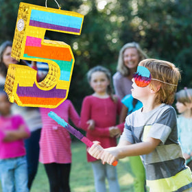 Hxezoc Rainbow 5 pinata with blindfold and bat for classic play
