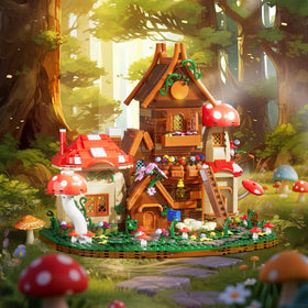 HXTTBD mushroom cottage front door and windows, enabling interactive storytelling.