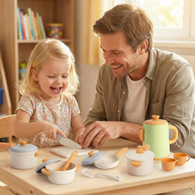HYAKIDS cutting board helps kids practice pretend prep safely.