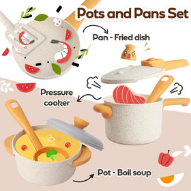 HYAKIDS pressure cooker with safe, openable lid for realistic play.